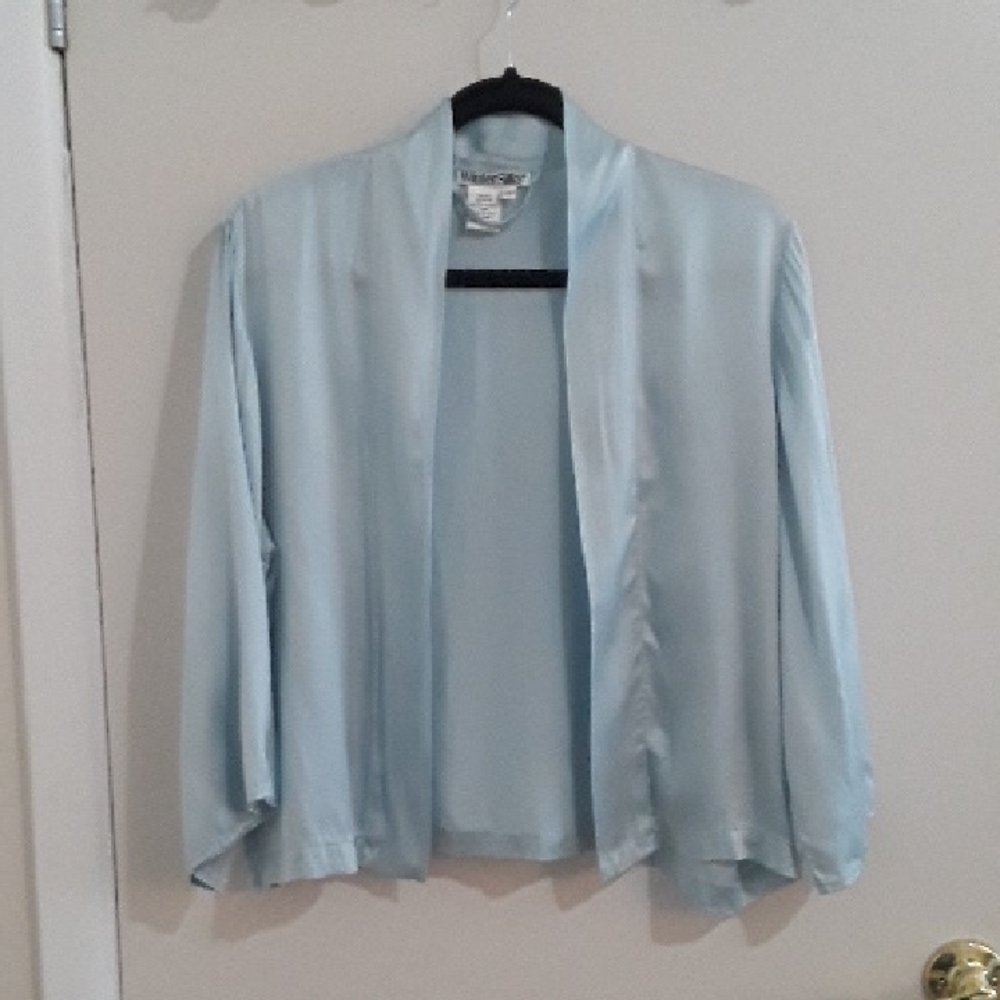 Winter Silks Soft Blue Open Blouse, So cute over camisole, Flowy, M